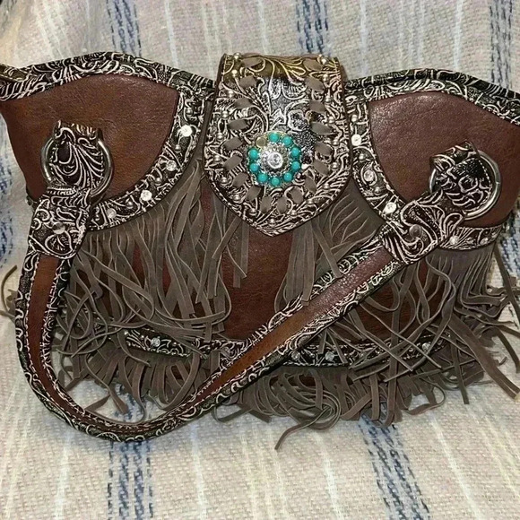 Handbags - Western Shoulder Bag with Fringe